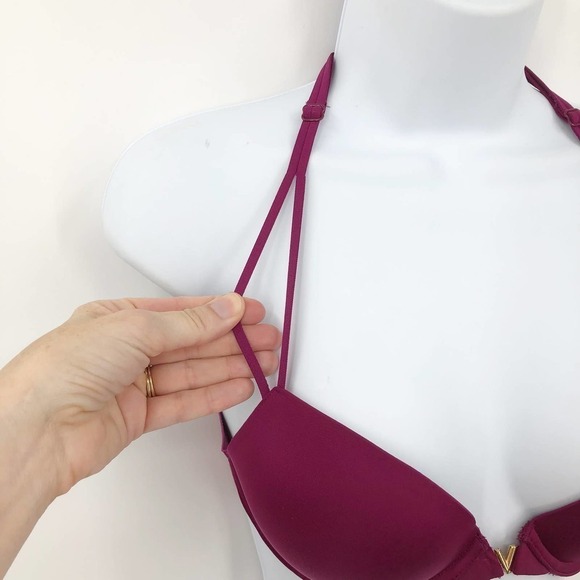 Victoria's Secret Women's Push Up Bra Size 32C Berry Purple T Back Front Close - Picture 5 of 10